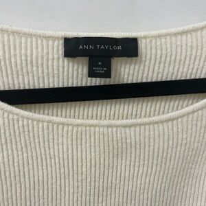 Ann Taylor Cream Ribbed Crew Neck Sweater